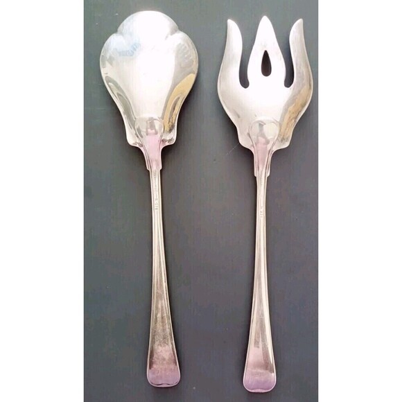 Gorham EP Silverplate Scalloped Serving Spoon Meat Fork Set N118 N119 10.25" Vtg - Picture 3 of 14